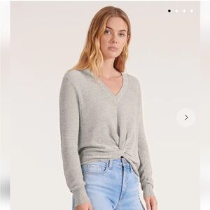 Veronica Beard Soren Twist Front Sweater Grey Melange